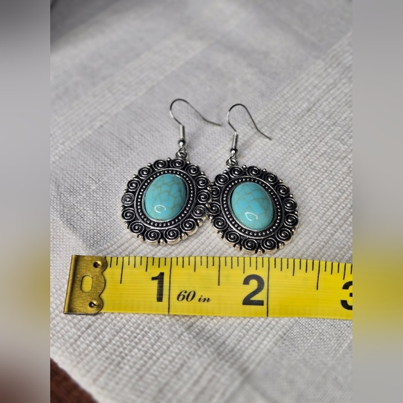 Turquoise and Silver Swirl Earrings - Picture 4 of 5